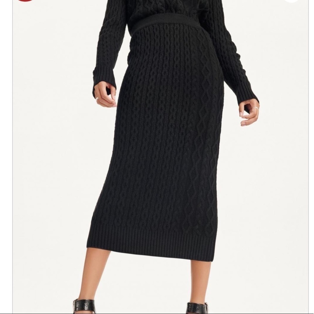 Dkny Midi Cable Knit Pencil Skirt Black
